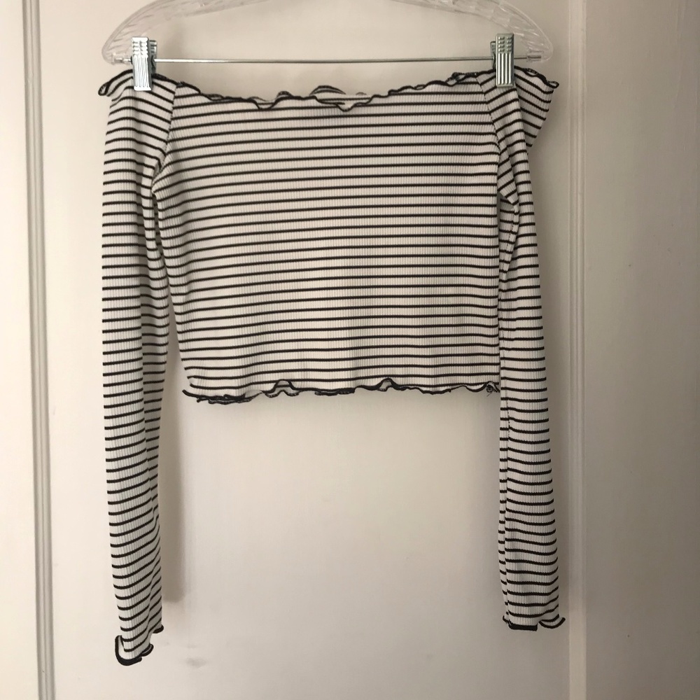 Black & White Striped Off The Shoulder Top